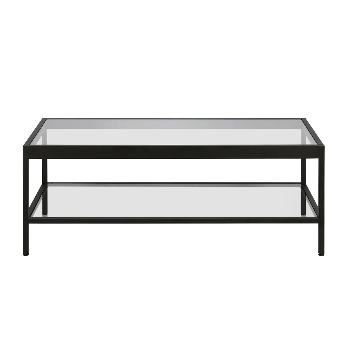 HMS 45 Clear and Black Glass and Steel Coffee Table with Practical Shelf