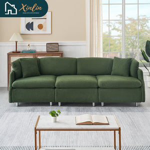 Modern 95.3-Inch Velvet Sofa With Two Throw Pillows Spacious and Comfortable Three-Seater Free Shipping