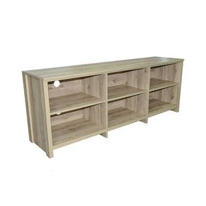 65-Inch Black Oak Wood TV Stand with 6 Storage Shelves