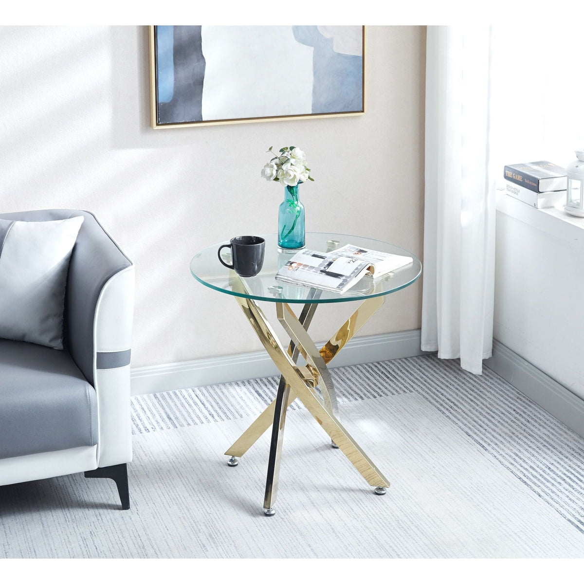 Modern Round Tempered Glass Coffee Table with Chrome Legs