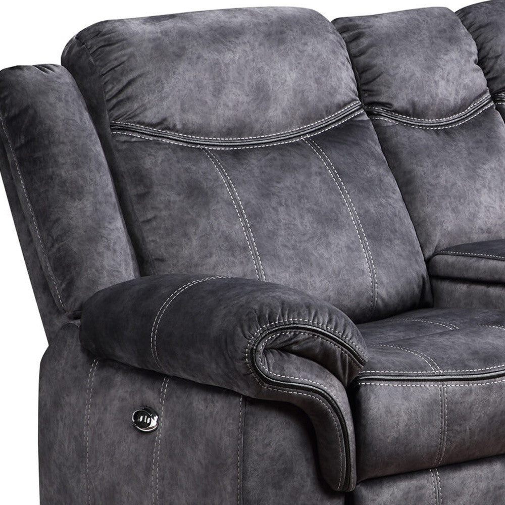 79" Dark Gray Microfiber Power Reclining Loveseat Storage Extendable Inflatable Synthetic Leather Set for Living Room Sofa