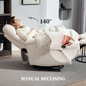 Cream Single Sofa Recliner Chair Wide Swivel Rocker with Pocket Spring Footrest Quick Assembly Overstuffed Comfortable Design