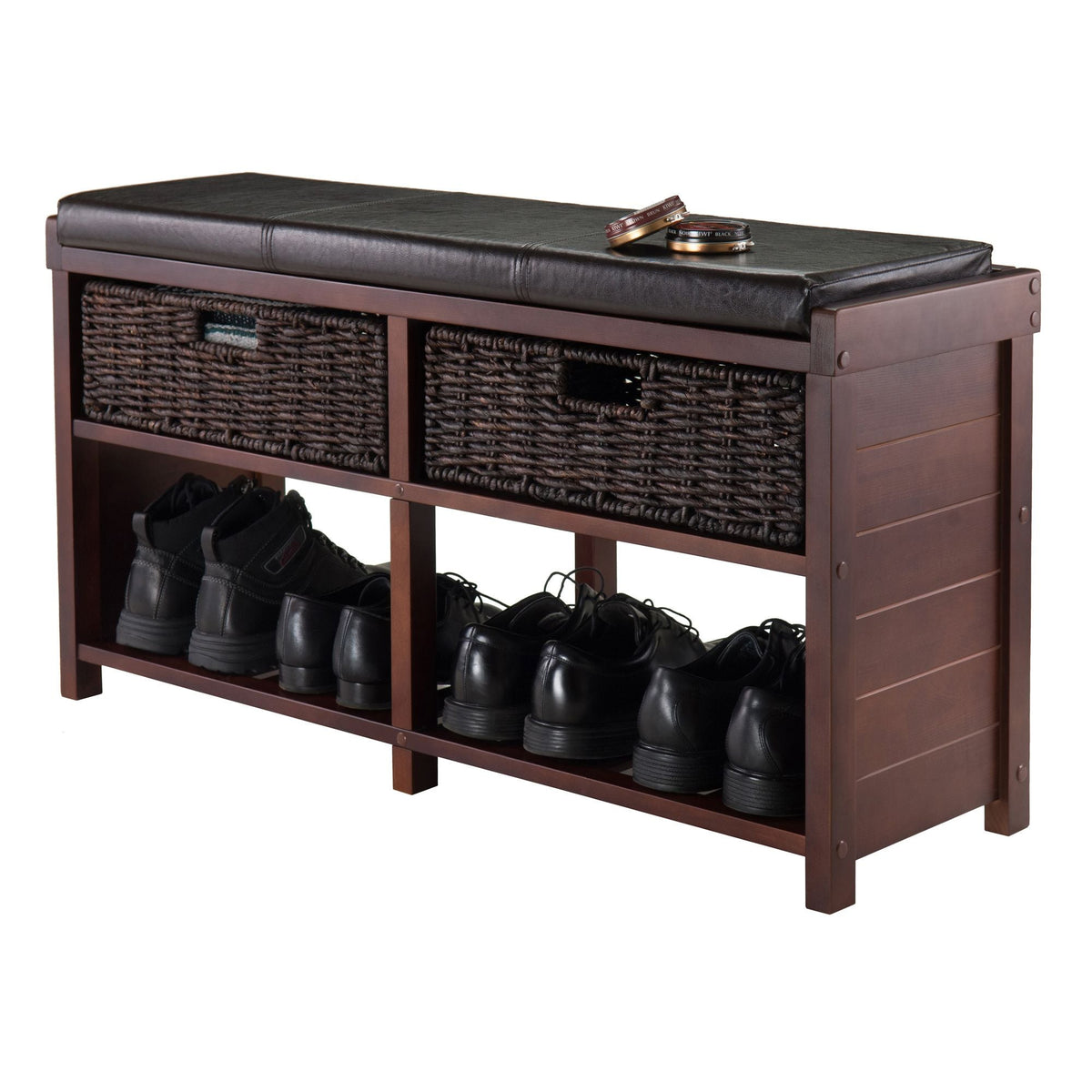Colin Cushion Bench with Baskets for Entryway Shoe Racks