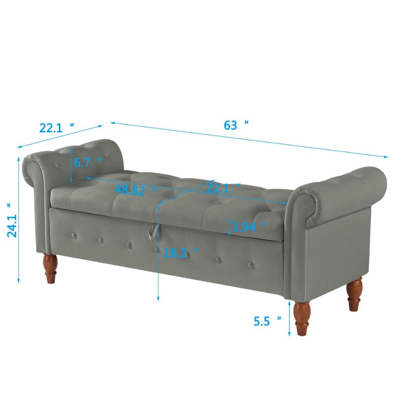 Velvet Multifunctional Storage Rectangular Sofa Stool - Grey