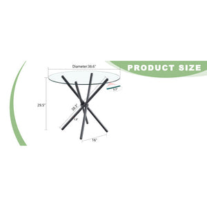 FCJ Circular Transparent Tempered Glass Coffee Table 36.6-Inch Diameter 0.3-Inch Thick with Ring-Shaped Black Metal Desktop