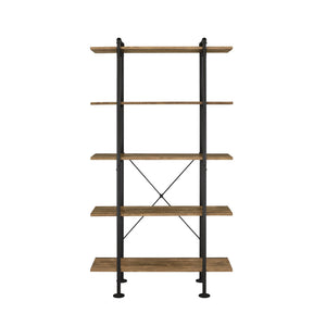 HMS 73 Five Tier Etagere Bookcase in Brown and Black Metal Stylish Five-Level Display Unit