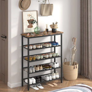 Industrial Shoe Rack, Adjustable Country Style 5-layer Shoe Rack Storage Rack, with 4 Mesh Shelves, Suitable for Entrance