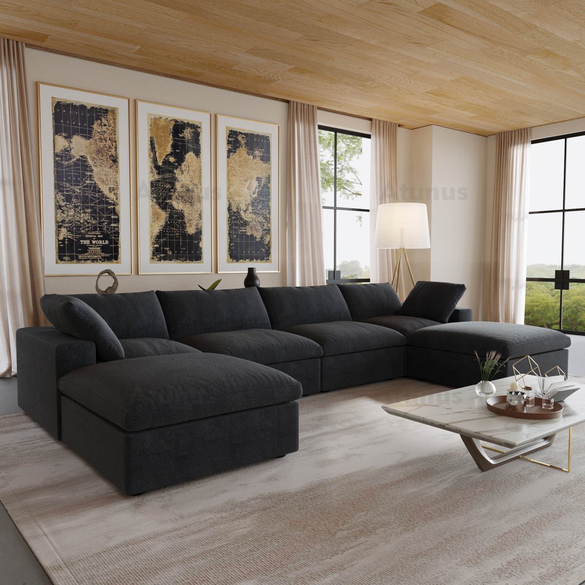 ATUNUS US in Stock Drop Shipping Sofa American Classic Living Room Furniture Corduroy Modular Sectional Couch Sofa Sets