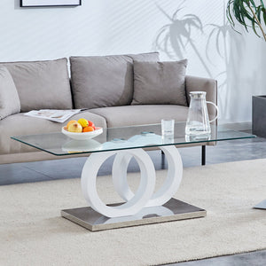 Modern Style Glass Top MDF Coffee Table with Black Base, Suitable for Living Rooms and Lounge Areas