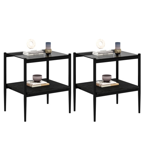 Set of 2  Living Room Table Set Color Glass Side Table with Simple Design  2 Layers Corner Table