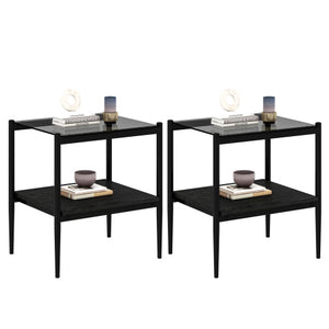 Set of 2  Living Room Table Set Color Glass Side Table with Simple Design  2 Layers Corner Table