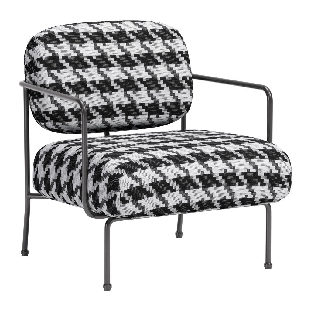 HMS 29 Black and White Upholstered Houndstooth Arm Chair for Living Room