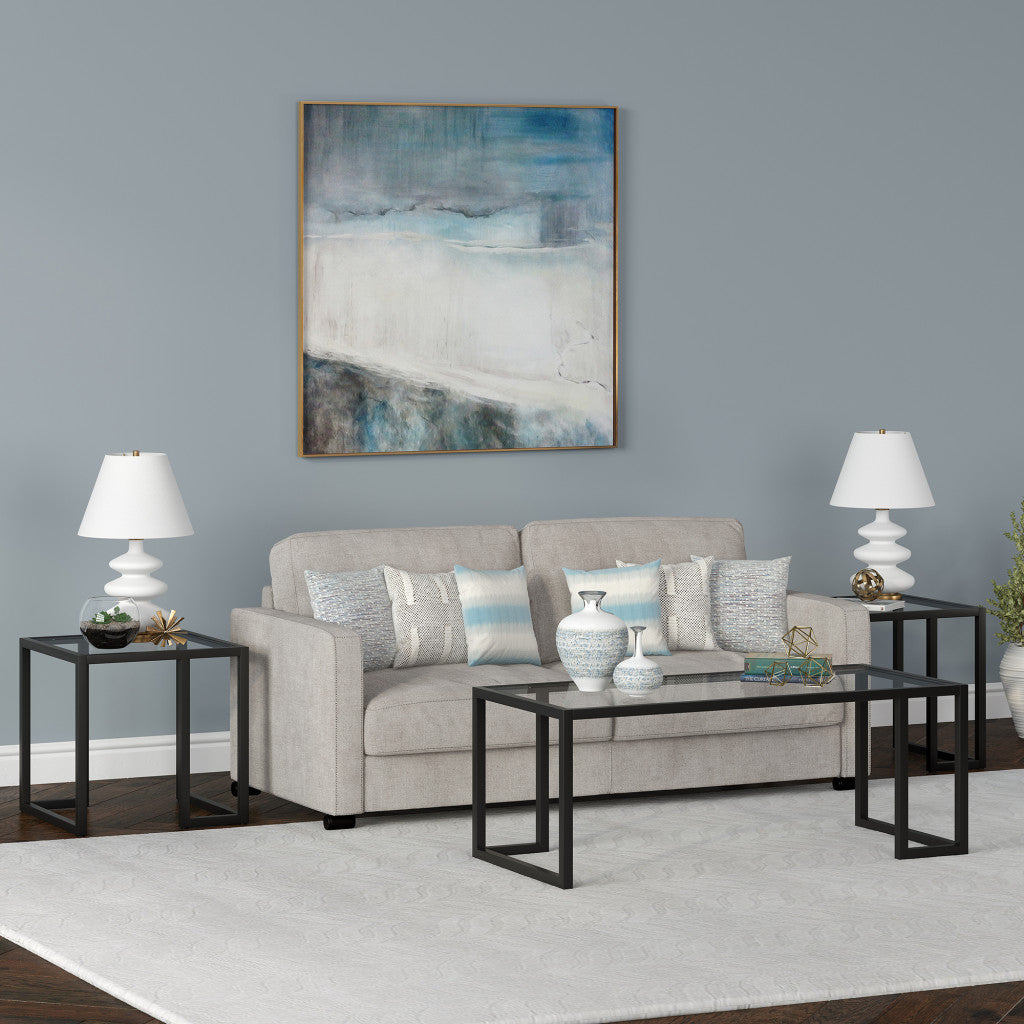 HMS 45 Convertible Coffee Table Black Tempered Glass Top with Steel Frame Modern Simple Farmhouse Style for Living Room