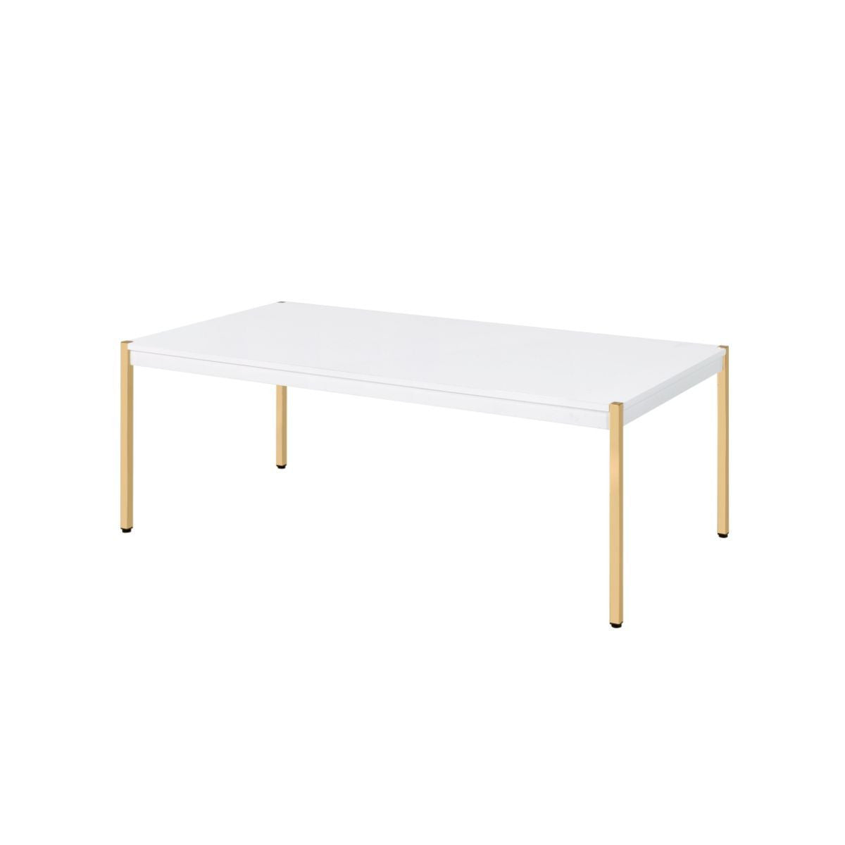 HMS 48” White and Gold Farmhouse Style Resin Wood and Metal Coffee Table for Living Room Furniture or Side Table Use