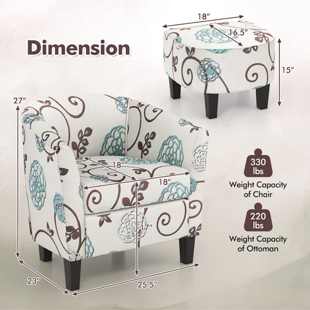 Modern 2-Piece Accent Tub Chair and Ottoman Set Fabric Upholstered for Living Room