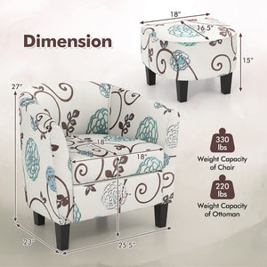 Modern 2-Piece Accent Tub Chair and Ottoman Set Fabric Upholstered for Living Room