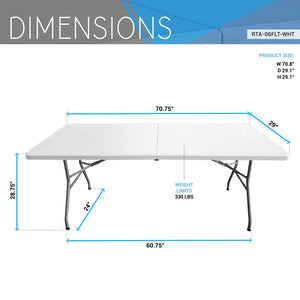Techni Home 6 FT Granite White Folding Table with Easy-Carry Handle