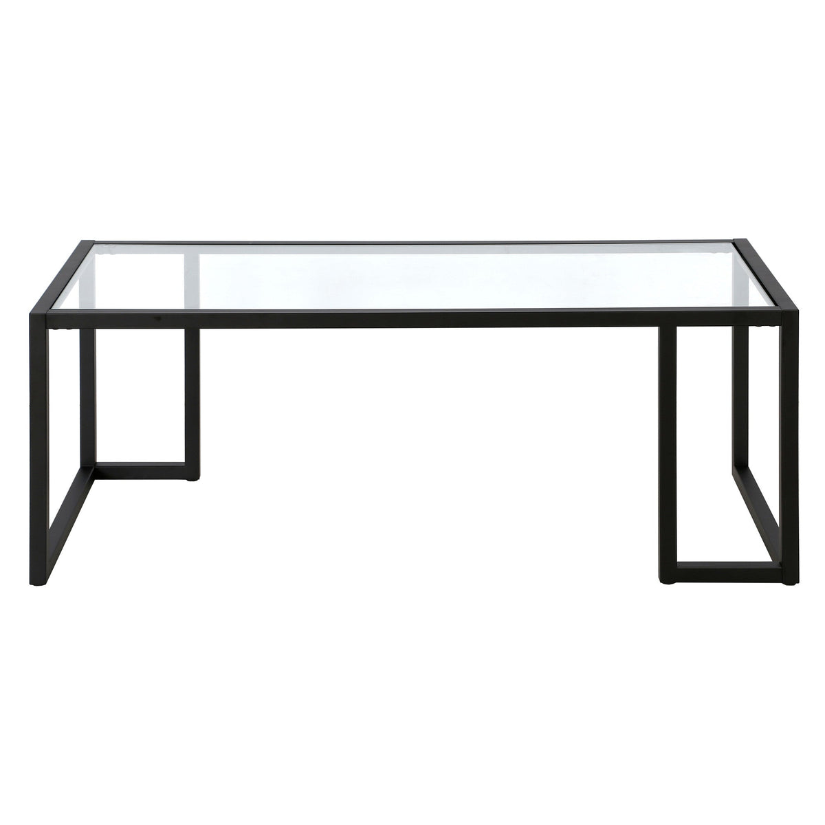 HMS 45 Convertible Coffee Table Black Tempered Glass Top with Steel Frame Modern Simple Farmhouse Style for Living Room