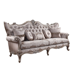 HMS 94 2-Seater Genuine Leather Sofa Toss Pillows Dark Gray Imitation Silk Damask Champagne Legs Extendable for Apartment Use