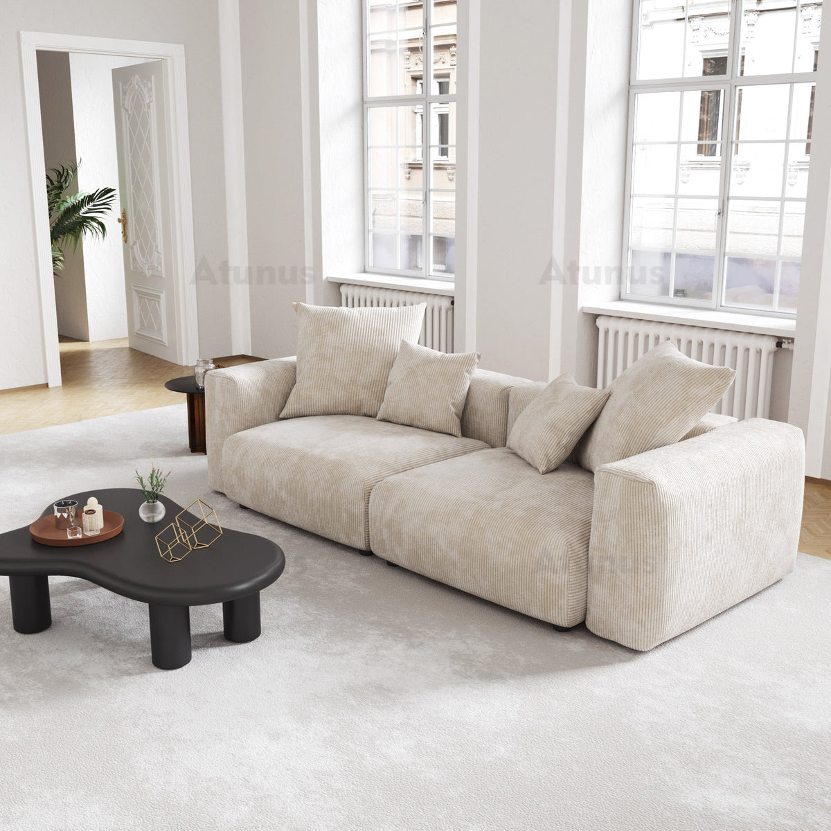 American Big Square Modular Sectional Sofa Couch Set Large Sofa Corduroy Fabric Sofa Set