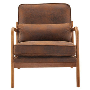 Oak Upholstered Single Lounge Chair with Orange Armrest Indoor Orange Chaise Lounge