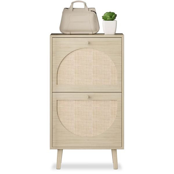 2 Drawers Rattan Shoe Cabinet Organize Your Shoes with an Elegant Storage Cupboard Unit