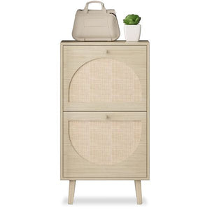 2 Drawers Rattan Shoe Cabinet Organize Your Shoes with an Elegant Storage Cupboard Unit