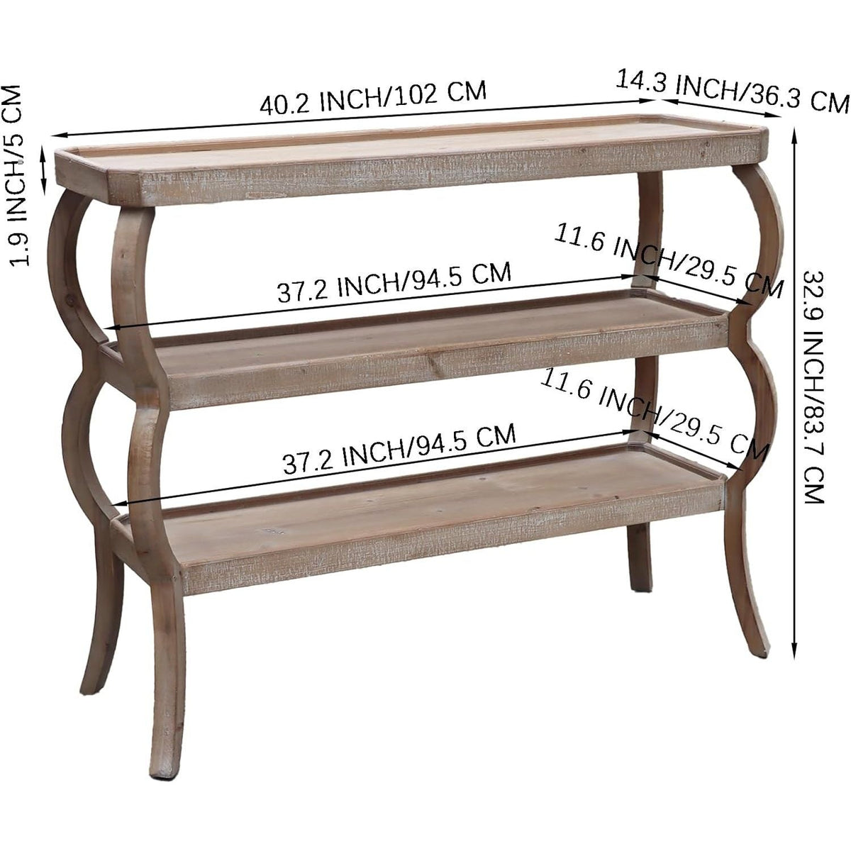 PARISLOFT 3-Tier Wood Console Table, Curved Entryway Table with Shelves, Wood Accent Table for Living Room, Entryway, Hallway, 4