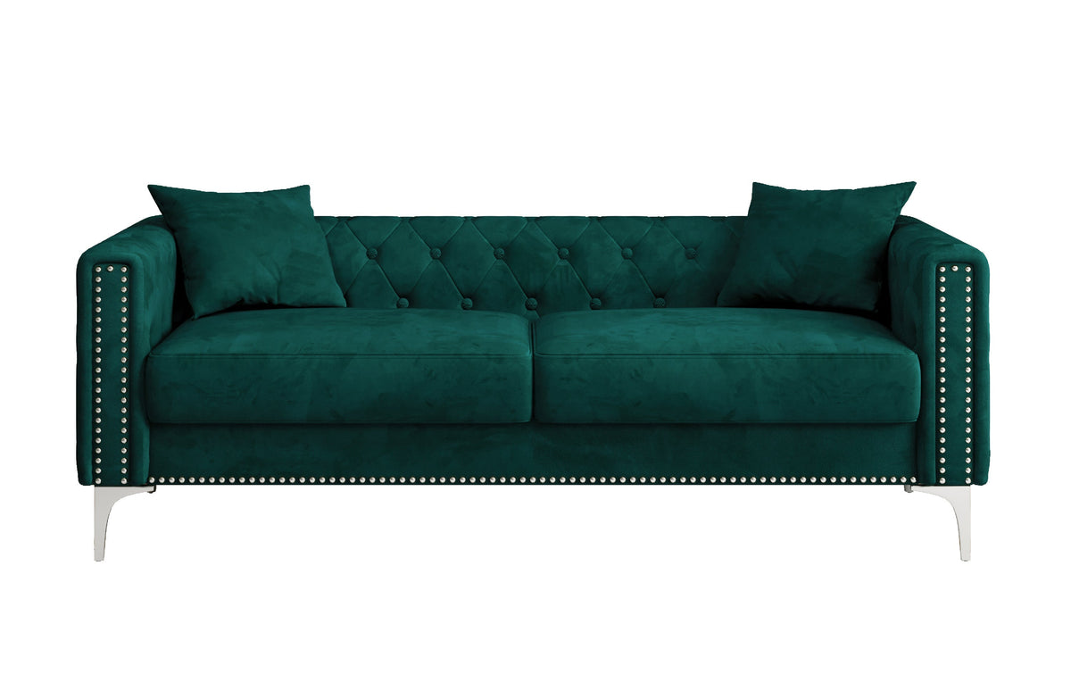 Modern 83-Inch Triple Mid-Century Upholstered Velvet Sofa Free Shipping for Living Room Dining Bedroom Fabric Metal Material