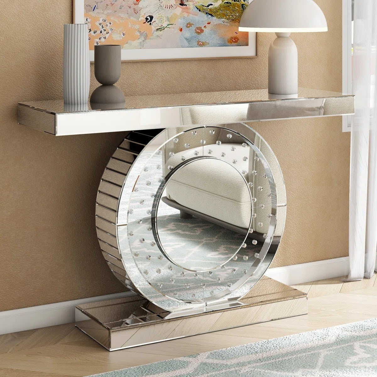 Contemporary Mirrored Glass Console Table Elegant Home Furniture for Entryway