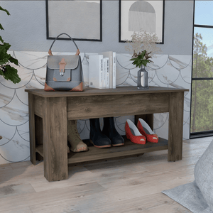 Dark Brown Finish Extendable Table Shelf Storage Table with Lower Shelf Poligon Shoe Rack