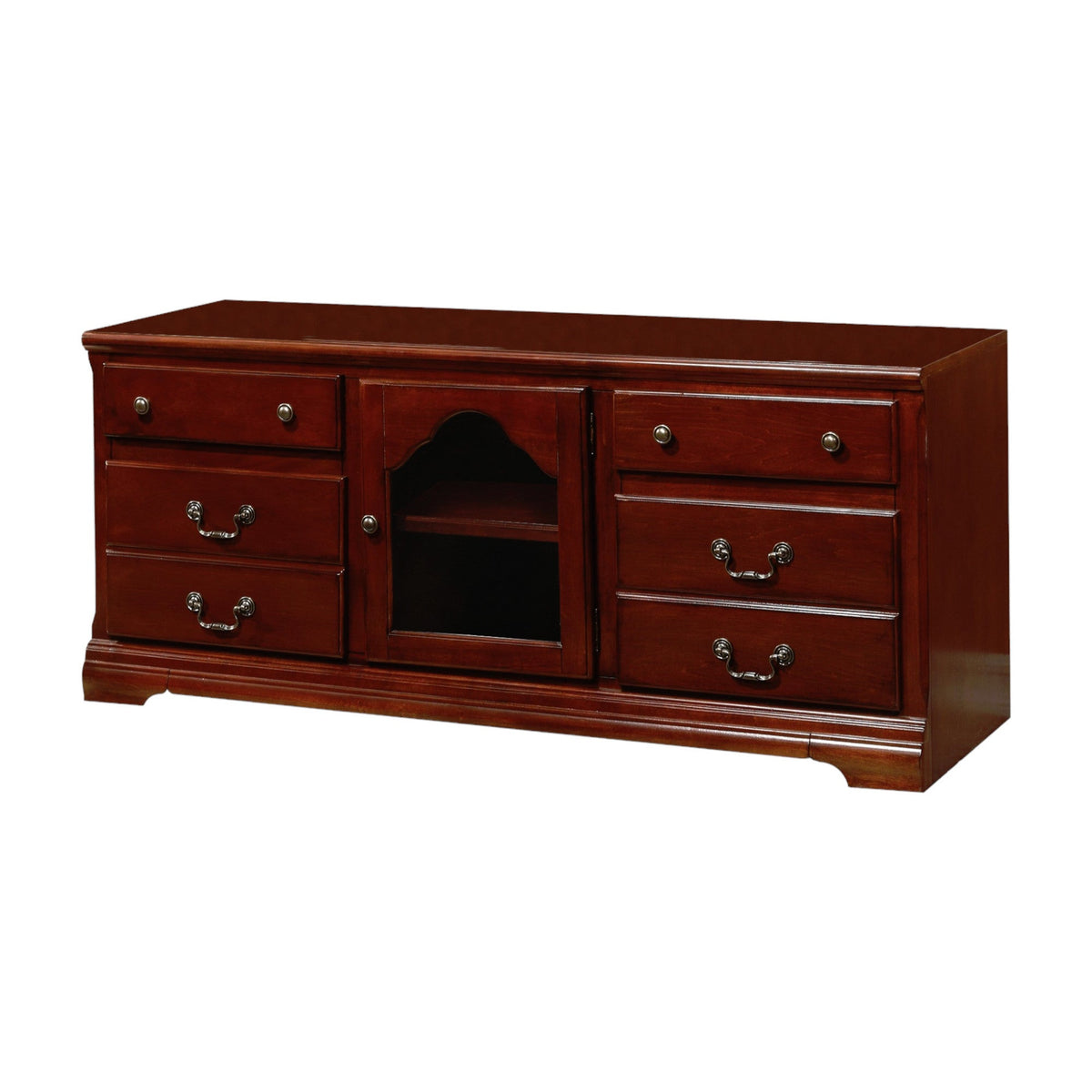HMS 58\" Brown Wood and Glass TV Stand with Enclosed and Open Storage for Home Entertainment