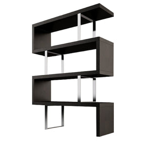 HMS 67 Three-Tier Etagere Bookcase in Black and Silver Metal with Wood Elegant Six-Shelf Display