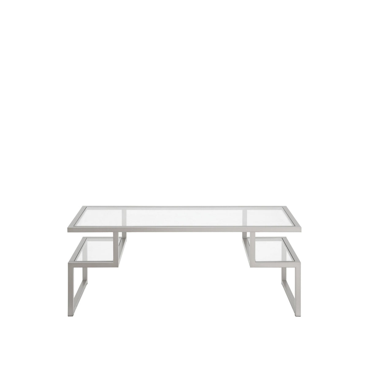 HMS 45 Convertible Silver Glass Steel Coffee Table Two Shelves Tempered Glass Top Farmhouse Style Side for Tea for Living Room