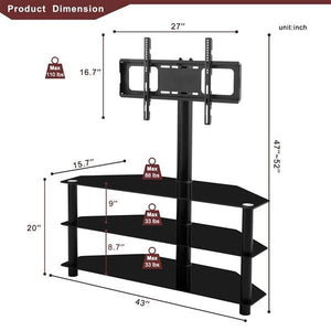 Black 3-Tier Multi-Function TV Stand with Height Adjustable Bracket Swivel Functionality