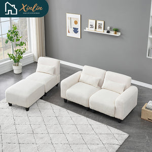 Modern 84.6-inch Beige Teddy Fleece Sofa Creatively Assembled Into a Two-Seater with Single Couch From American Warehouse