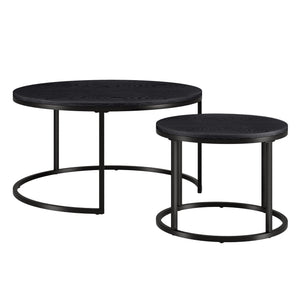 Set of Two Black Wood and Steel Round Frame Nested Coffee Tables HMS Design