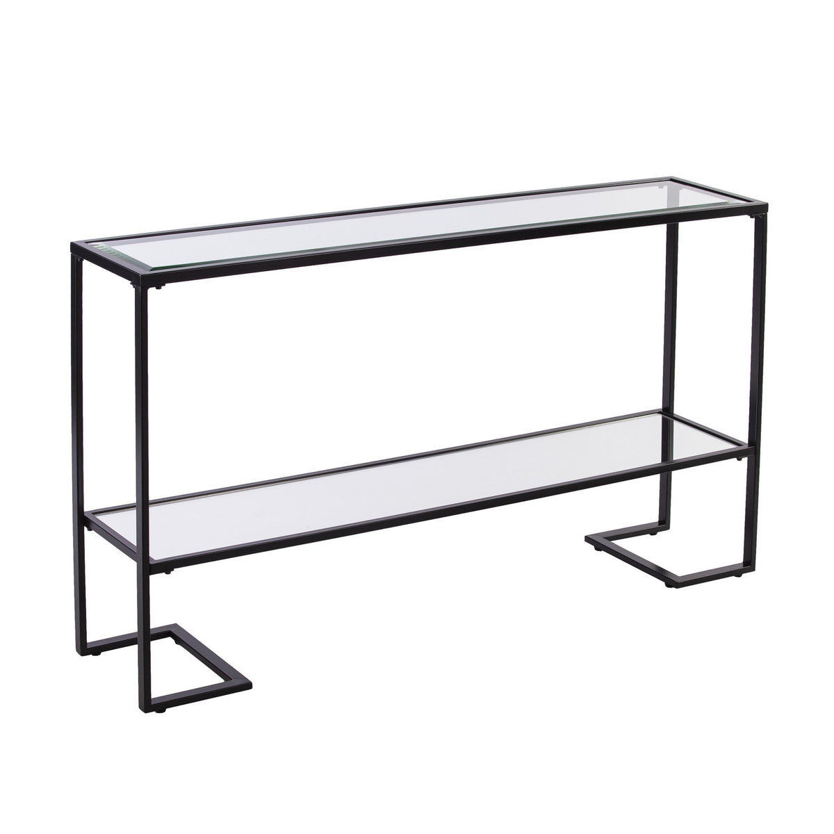 HMS 52\" Contemporary Luxury Sled Console Table Clear Black Glass Mirrored Shelves Made Marble Iron Living Room Hotel Bedroom