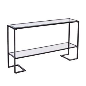 HMS 52\" Contemporary Luxury Sled Console Table Clear Black Glass Mirrored Shelves Made Marble Iron Living Room Hotel Bedroom