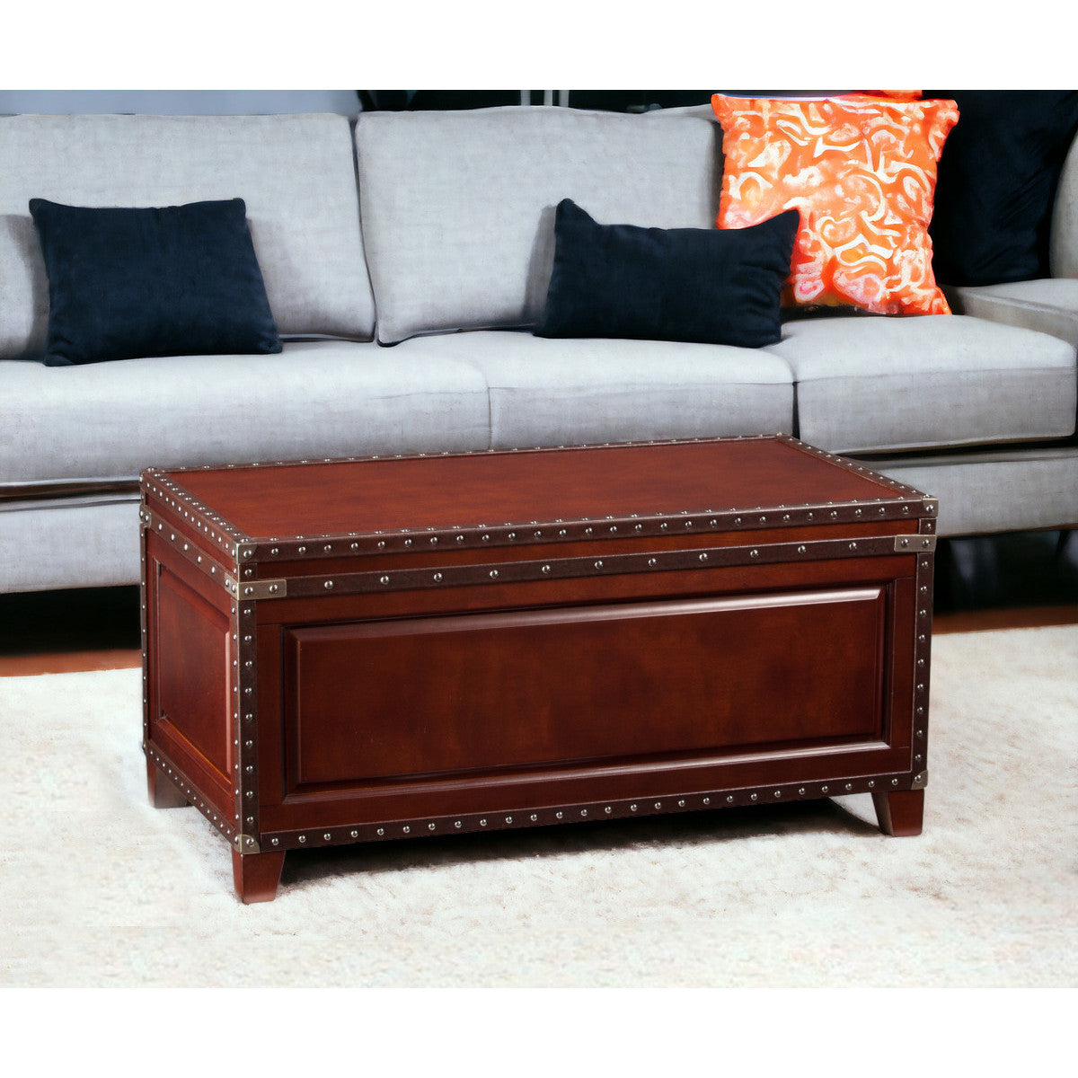 HMS 40\" Rectangular Coffee Table in Brown Solid Wood and Metal Combination