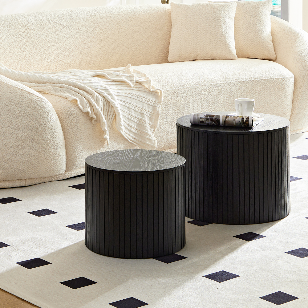 Nested Table Set 2 Pieces, MDF Coffee Table Set Living Room/lounge Area, Black