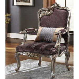 Purple and Platinum Velvet Floral Arm Chair and Toss Pillow HMS 29 for Living Room