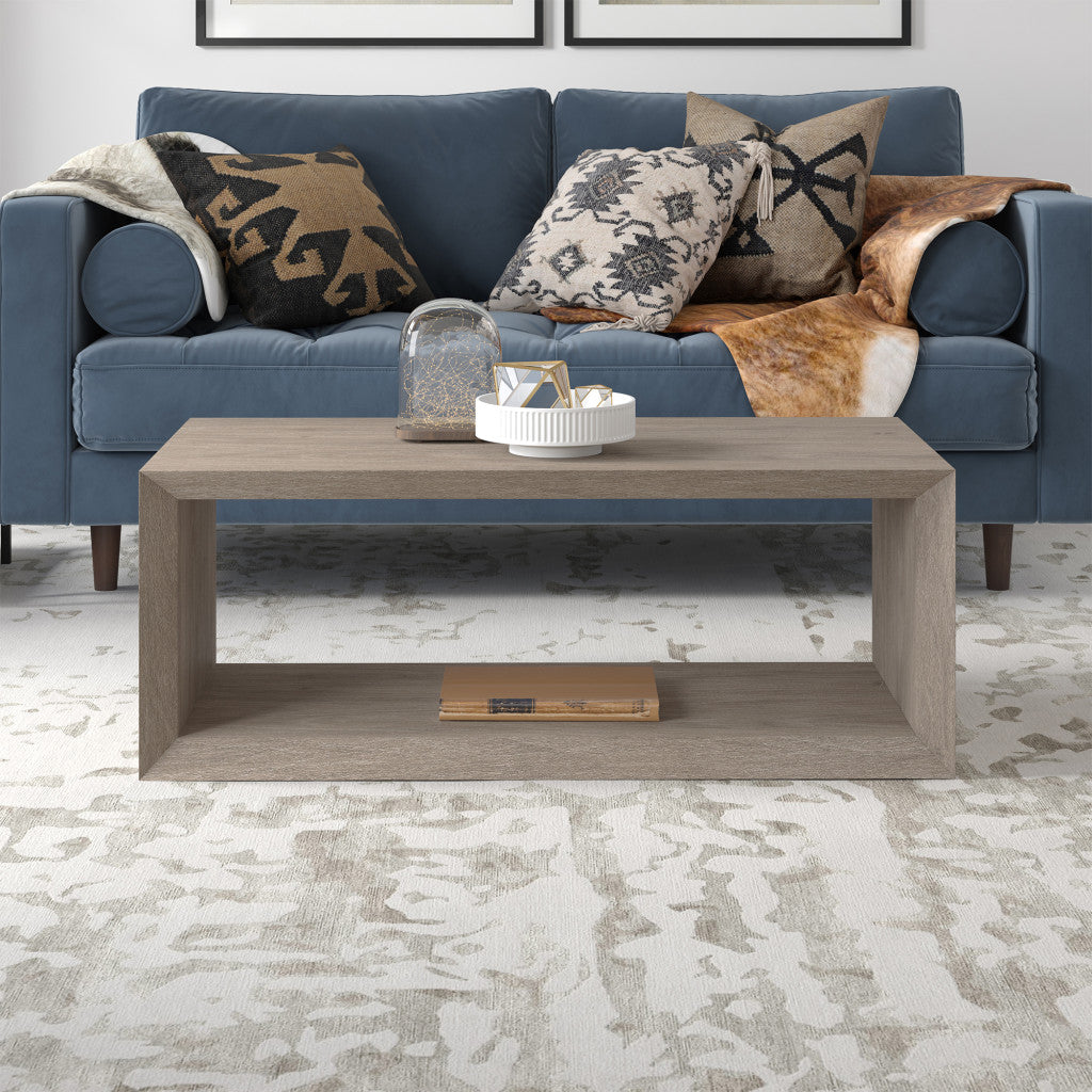 48\" Gray Classic Design Coffee Table with Shelf HMS Metal and MDF Wood for Living Room Home Furniture