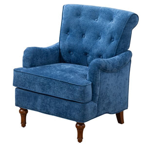 Accent Chair Comfy Chenille Club Fabric Retro Wooden Legs Upholstered Living Room Arm Chair 300lbs Capacity Blue Fabric Chair