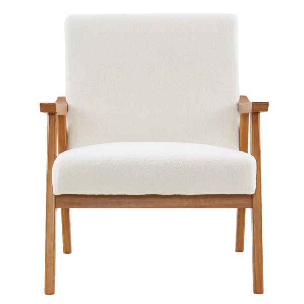 Solid Wood Single Indoor Lounge Chair with Creamy-White Teddy Velvet Armrest and Backrest