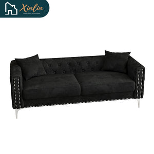 Modern 83-Inch Triple Mid-Century Upholstered Velvet Sofa Free Shipping for Living Room Dining Bedroom Fabric Metal Material