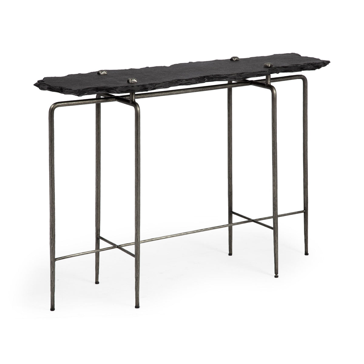 HMS Contemporary Six Leg Console Table 17\" Black and Silver Slate Wood MDF Glass for Living Room or Hotel Bedroom Furniture