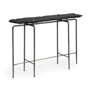 HMS Contemporary Six Leg Console Table 17\" Black and Silver Slate Wood MDF Glass for Living Room or Hotel Bedroom Furniture