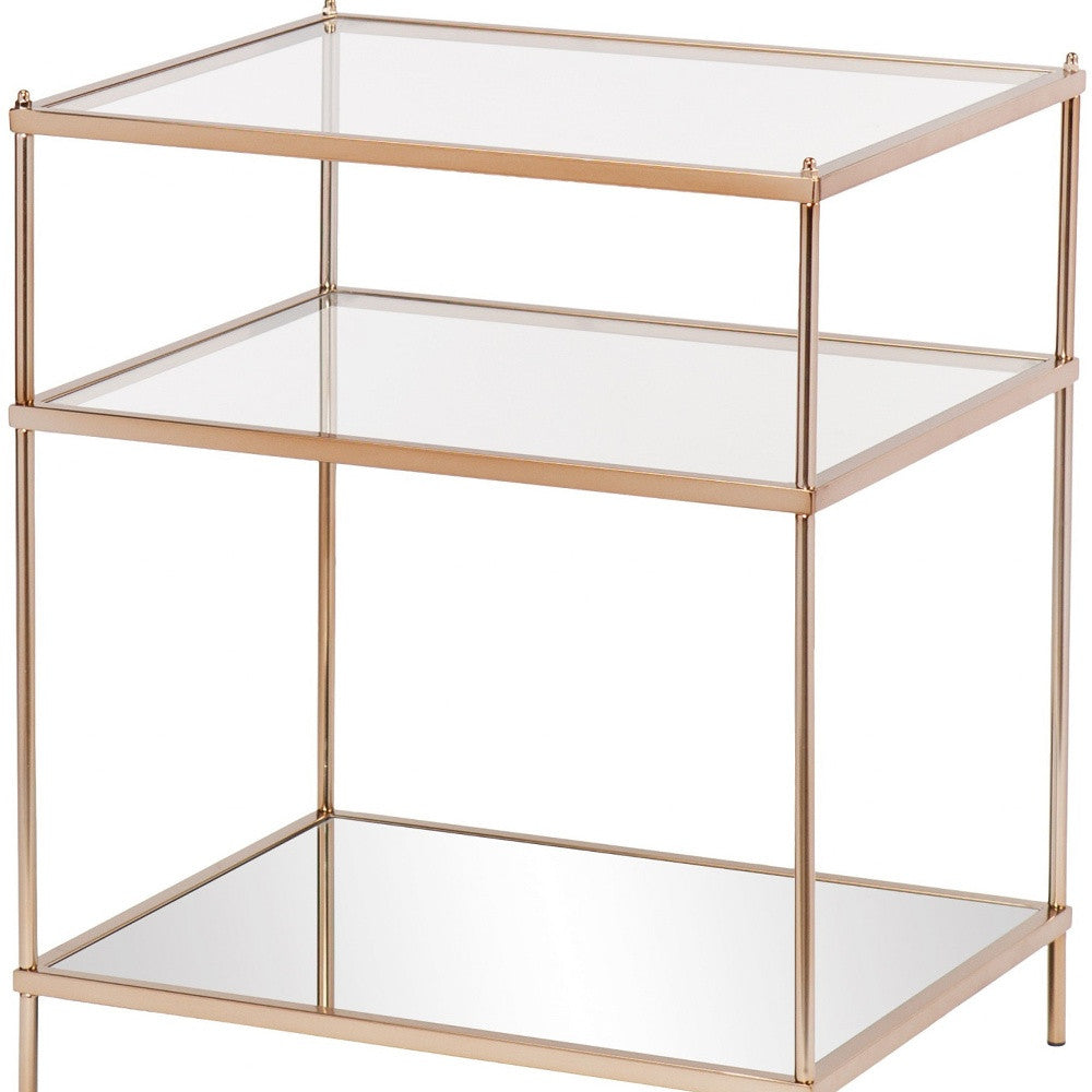 HMS 27\" Contemporary End Table Gold Clear Glass Iron Wood for Living Room Hotel Decoration Featuring Brass Marble Mirrored