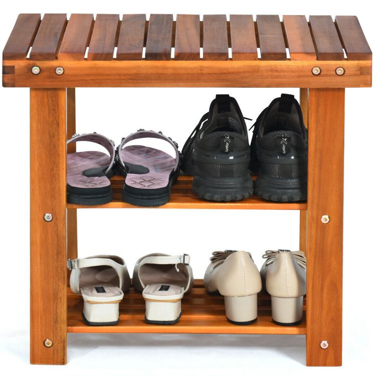 19-Inch 3-Tier Wood Shoe Rack Bench Boots Organizer